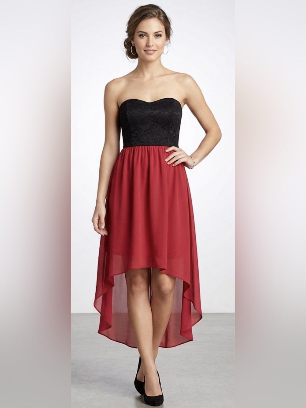 Vintage Y2K UVA Line Black Lace Red High-Low Strapless Dress NWT Large